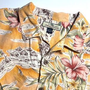 Tommy Bahama Mens XL Silk Hawaiian Shirt Tropical Print Aloha Beach Scene